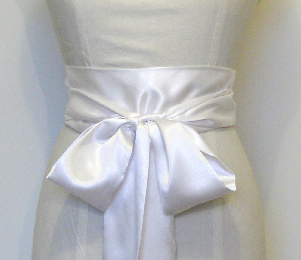 Ivory bridal satin sash.