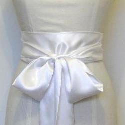 Ivory bridal satin sash.